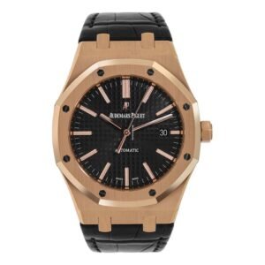 Audemars Piguet Royal Oak Rose Gold Black Leather Watch - 41mm
